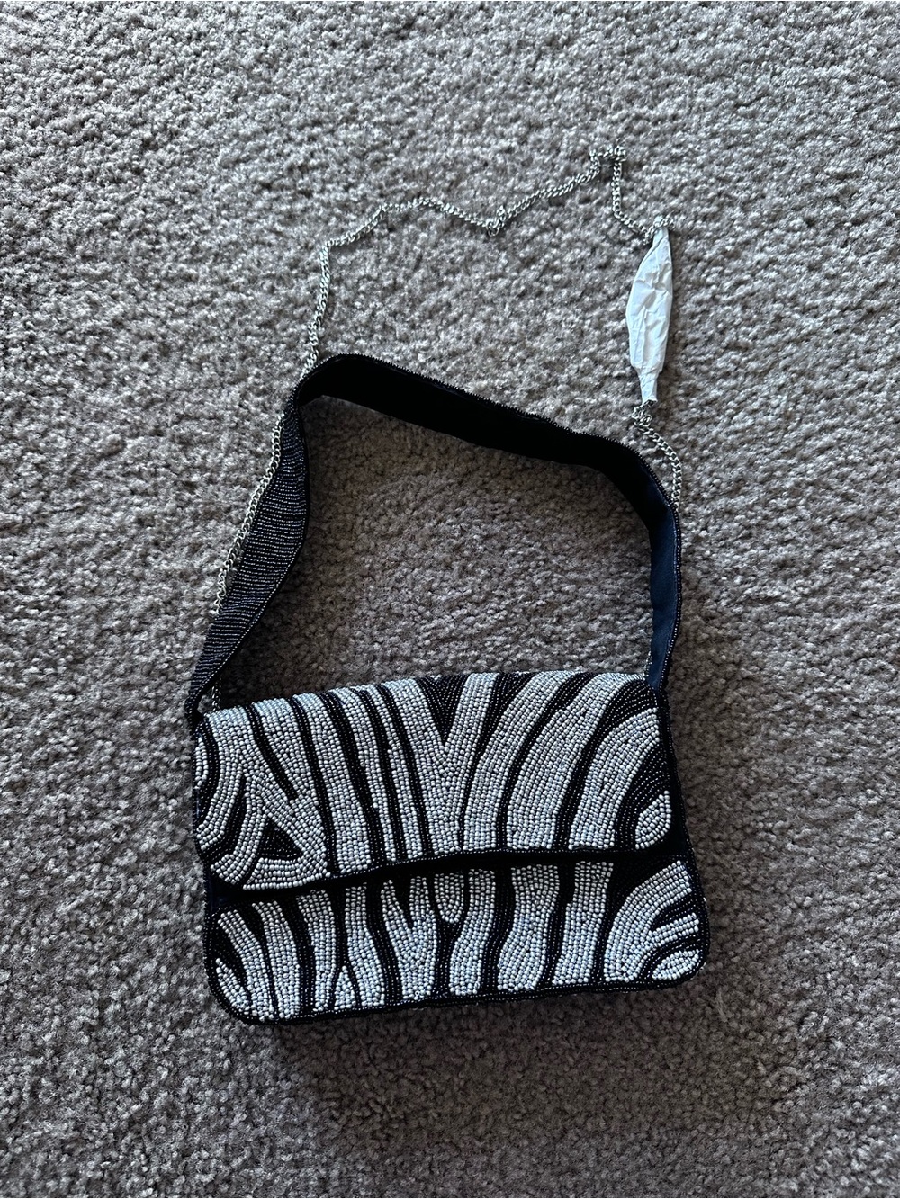 Lulu's Black and White Beaded Zebra Shoulder Bag